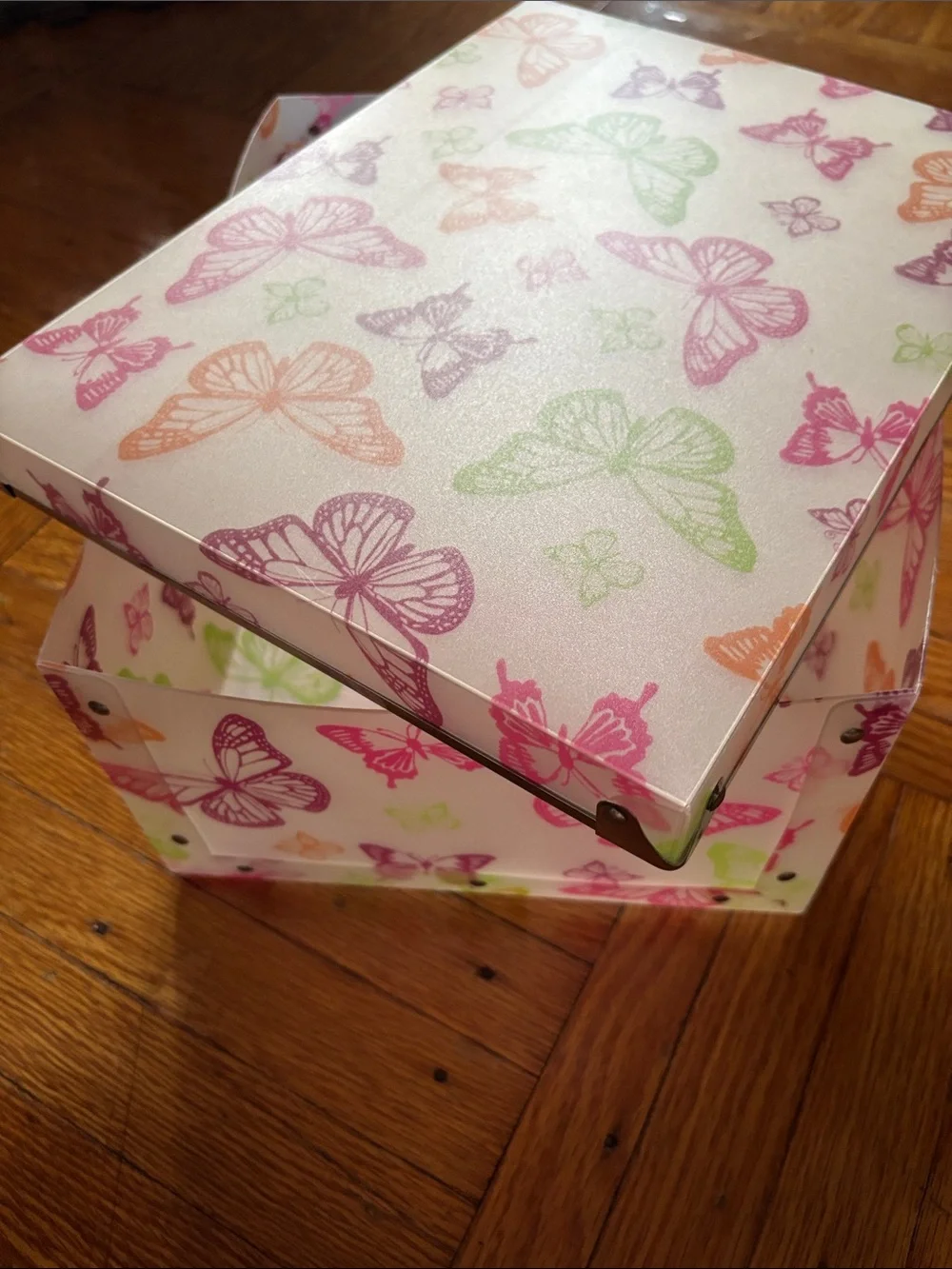 Butterfly Print Kids Storage Box - Pink, Green, Orange